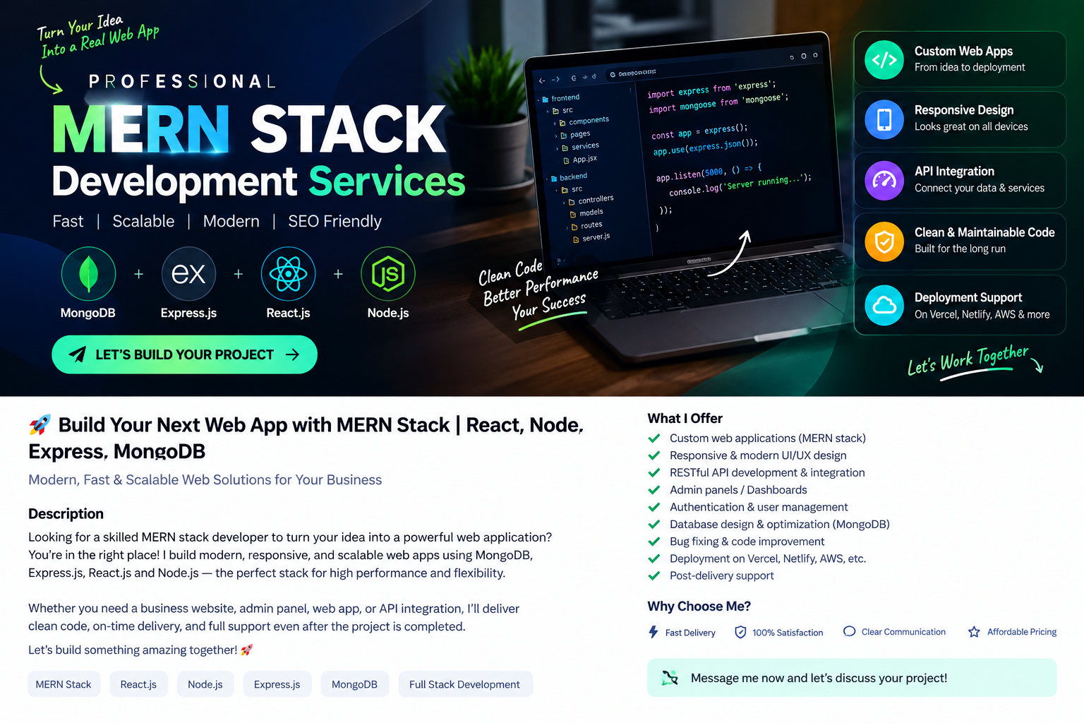 I will build a modern mern stack web app with react node mongodb